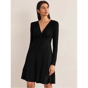 Boden Jersey Mini Tea Dress Black Size 10 Classic Timeless Essential Minimalist